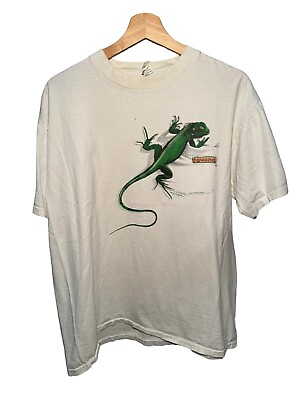 #ad Vintage Animal T Shirt Iguana Large Single Stitch Oneita 80s 90s White Rare $19.99