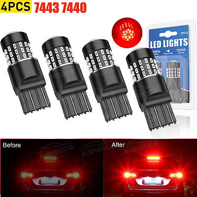 #ad 4pcs 7443 7440 LED Brake Tail Light Bulbs Red Parking for Chrysler Ford Jeep $38.99