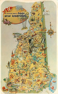 #ad Pictorial Map of New Hampshire NH Postcard $3.99