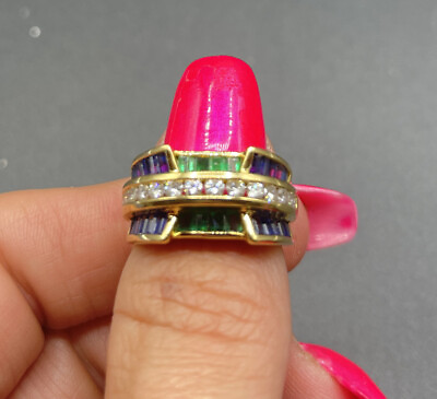 #ad 18K Yellow Gold Diamond and Multi Gemstone Ring #223 Stunning Ring $975.99
