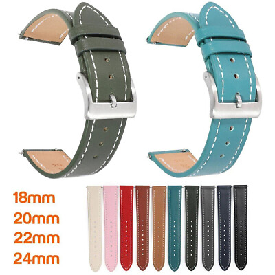 #ad Retro Stitching Watch Band 18 22 24 20mm Ultra Thin Genuine Leather Watch Strap $8.95