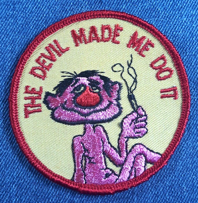 #ad NOS Original Vintage The Devil Made Me Do it 3quot; Patch Funny Hippie Satire Weed $17.99