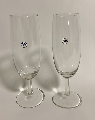 #ad 2 Vtg Northwest Airlines Logo Champagne Flutes Wine Aviation Glassware Bareware $15.99
