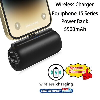 #ad Small Portable Charger 5500mAh Power Bank Plug in iOS Connector For iPhone 15 $15.98
