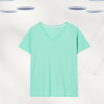 #ad Ex Joules Women#x27;s Short Sleeve Emily V Neck Jersey T shirt in Turquoise Blue GBP 14.99
