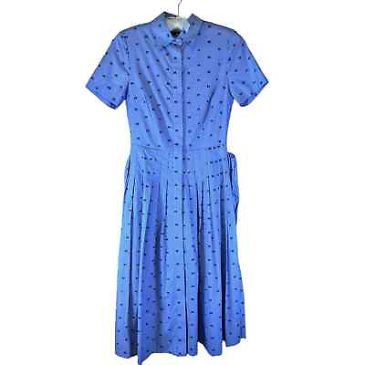 #ad Cremieux NWOT Womens Size 0 SMALL Short Sleeve Button Pleated Dress Blue BC $20.24