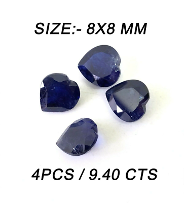 #ad 9.4 Ct Deep Blue Sapphire Heart Size 8mm Cut Faceted 4 Pc Lot Loose Gemstone6279 $37.60
