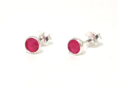 #ad Sterling Silver Stud Earrings Genuine Agate Dyed Red Small Dainty 5 mm $19.60