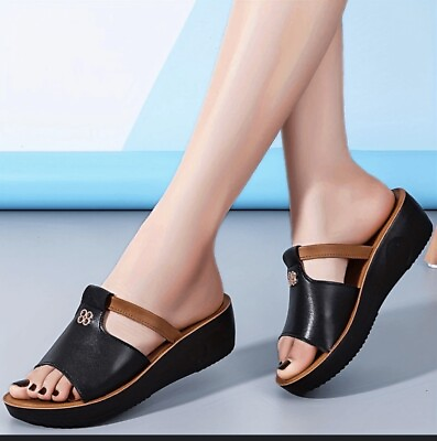 #ad Faux Leather platform Sandals women Size 38🤚‼️⚠️ $14.38