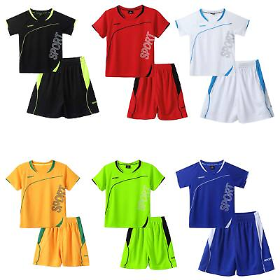 #ad Kids Breathable 2 Pieces Sport Suit Summer T Shirt Round Neck Shorts Set $17.98
