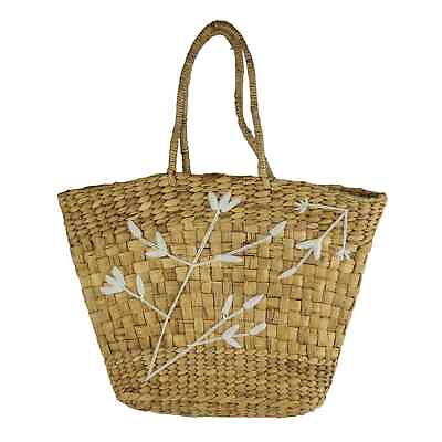 #ad Large Straw Floral Embroidered Coastal Tote Bag $23.00