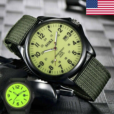 #ad #ad Men Military Army Mens Date Canvas Strap Analog Quartz Sport Wrist Watch Gifts $4.84