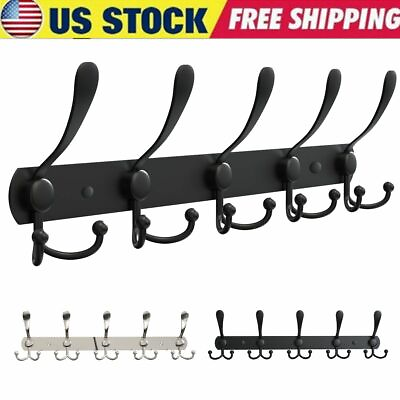 #ad 15 Hooks Stainless Steel Coat Robe Hat Clothes Wall Mount Rack Towel Hanger USA $11.69