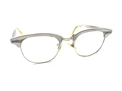 #ad Shuron S C Vintage Gray Silver Browline Eyeglasses Frames 48 20 140 USA Retro $99.99