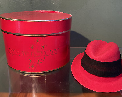 #ad VTG Salesman Sample Mini STETSON Red Felt Hat with Red IT”s A STETSON STAR BOX $24.99