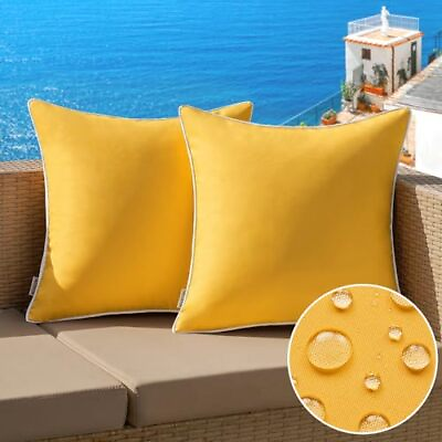 #ad Pack of 2 Outdoor Waterproof Pillow Covers 18x18 Inch Pack of 2 Yellow $16.44