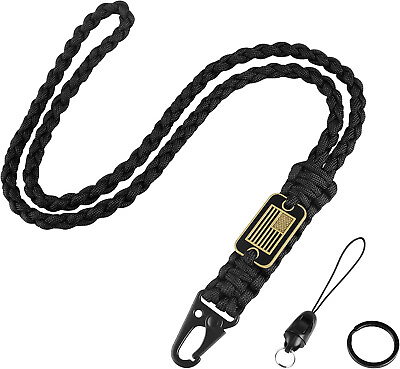 #ad Paracord Key Lanyard for Men Black Neck Lanyard for Keys with Cool USA Flag knit $14.43