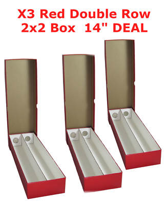 #ad 3 Regular Duty Box For Paper Holder Coins Flips Double Row 2x2 Storage 14 In Red $31.10