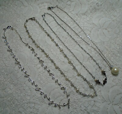 #ad ASSORTED FAUX PEARL BEADED SILVER TONE NECKLACE LOT MONET $13.99