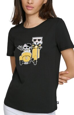 #ad KARL LAGERFELD PARIS Women#x27;s Choupette Graphic Print T Shirt. Sz L. $59 Value $35.00
