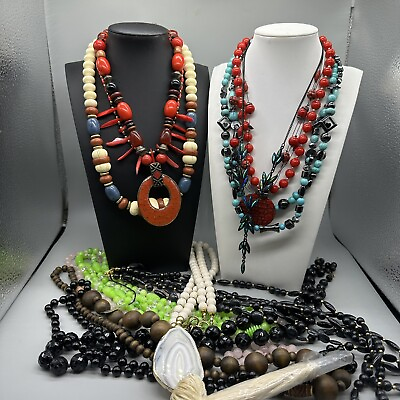 #ad Costume Jewelry Necklace Lot Mixed Styles Beaded Pendant Multicolored $30.59