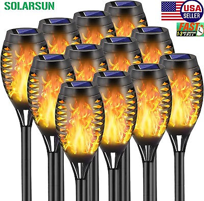 #ad 12 Pack SOLARSUN Outdoor Solar Powered LED Torch Lights Flickering Lamp Garden. $54.99