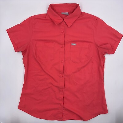 #ad Columbia Shirt Women Button Short Sleeve Peach M Medium Fishing Performance $15.99