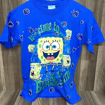 #ad #ad VTG Spongebob Shirt Kids Size M Around Town Blue 2001 Nickelodeon SquarePants $29.99