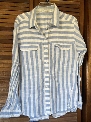 #ad Derek Hart women#x27;s long sleeve blond white striped button down shirt medium $10.00