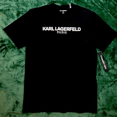 #ad KARL LAGERFELD Men’s Short Sleeve T Shirt Paris Size MEDIUM Black w White Blue $37.99