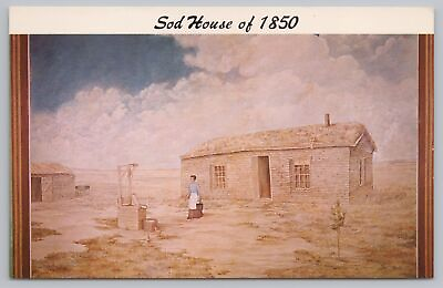 #ad Sod House Of 1850 Lady In Front Water Well Desert Yesterday Hastings Neb Vtg PC $2.70