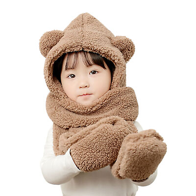 #ad Kids Scarf Hat Skin touch Coldproof Cute Bear Ear Baby Hooded Scarf Gloves Daily $27.96