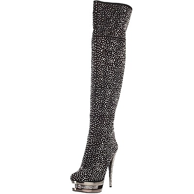 #ad PLEASER 7 Fascinate Boots Rhinestone OTK Platform Over the Knee Embellished 6quot; $250.00