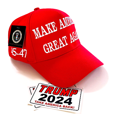 #ad President Trump 45 47 Hat..2024..Make America Great Again..MAGA..Red 2 Decals $25.95