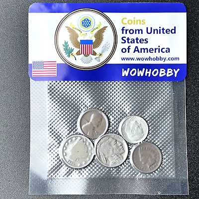 #ad 5 Random US Coins: 1909 1919 Penny Silver Dime Liberty Indian Head Buffalo $11.89