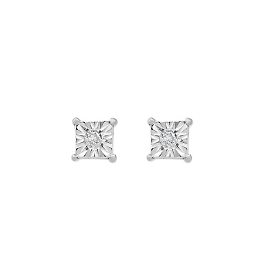 #ad Women#x27;s Diamond Stud Earrings 0.02 ct Gold Plating Over Sterling Silver Square $18.99
