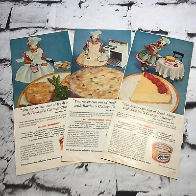#ad Vintage 50’s Advertising Art Bordens Cottage Cheese Elsie The Cow Lot Print Ads $12.74