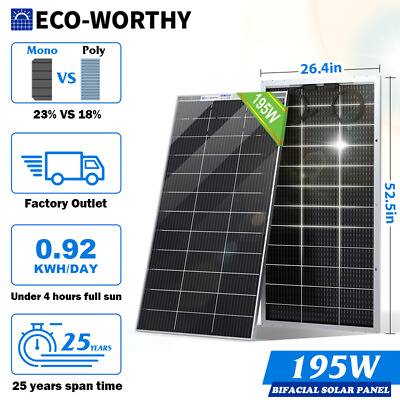 #ad ECO WORTHY 100W 200W 400W 1000W Watt Bifacial Solar Panel Mono PV 12V Home RV $59.99