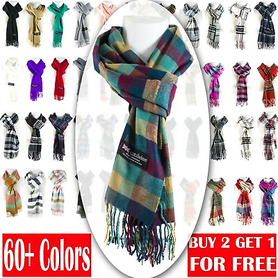 #ad Winter Unisex 100% Cashmere Plaid Scotland Made Solid Striped Scarves Wool Scarf $7.69