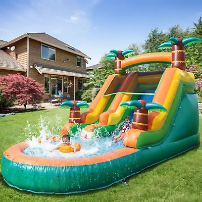 #ad Commercial Inflatable PVC Bounce House Tropical Water Slide with Pool Blower $1435.98