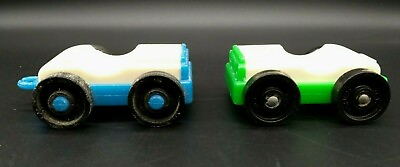 #ad Vintage Fisher Price Set of 2 Little People Cars Blue White amp; Green White $8.80