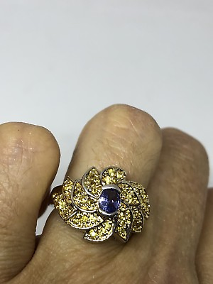 #ad Deco Genuine Blue Iolite And Citrine Vintage 925 Sterling Silver Size 6 Ring $135.00