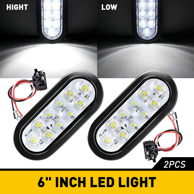 #ad 2x 6quot; Oval White LED 10 Trailer Truck Sealed Reverse Back Up Tail Lights 12V $21.99