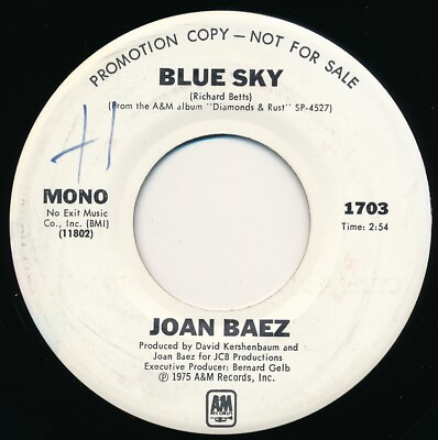 #ad JOAN BAEZ BLUE SKY PROMO Aamp;M 1703 45 Record VG $2.95