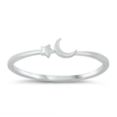 #ad 925 Sterling Silver Crescent Moon And Star Fashion Ring New Size 4 12 $12.57