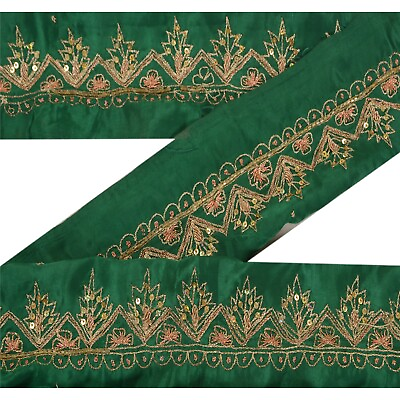 #ad Sanskriti Vintage Decor Sari Border Hand Beaded Craft Trim Sewing Green Lace $8.75