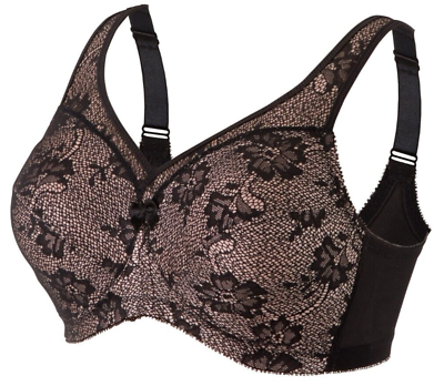 #ad Glamorise MAGIC quot;LIFTINGquot; Bra 50H All Over Lace Overlay PLUS SIZE Black NEW $26.61