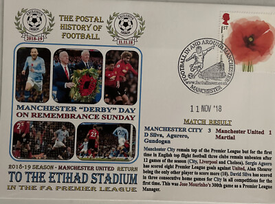 #ad MANCHESTER CITY V MANCHESTER UNITED 11th NOV 2018 DAWN FIRST DAY COVER GBP 4.95
