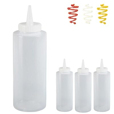 #ad 4Pk Squeeze Bottle Condiment Plastic Dispenser Mustard Ketchup Oil Squirt 12.5oz $10.49