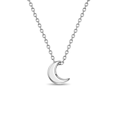 #ad 925 Sterling Silver Polished Half Moon Pendant Necklace for Teenage Girls 16quot; $29.00